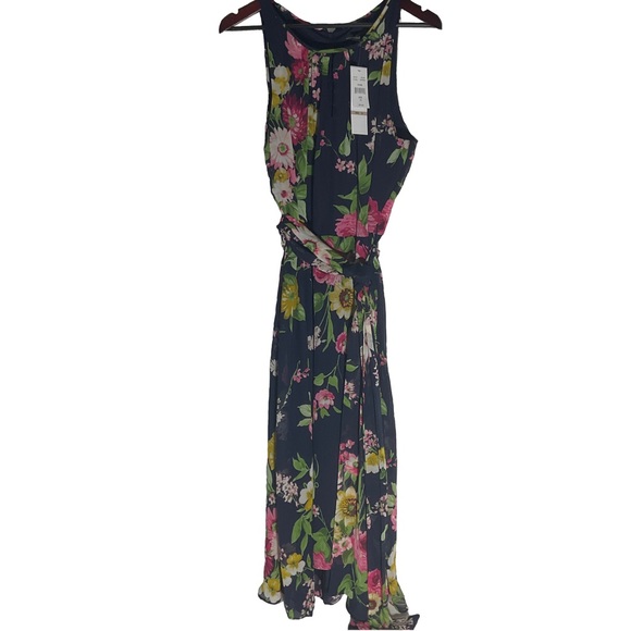 R & K Navy Blue Floral Fit & Flare Maxi w/Keyhole Front, Hidden Zipper & Tie, 12 - Picture 4 of 16